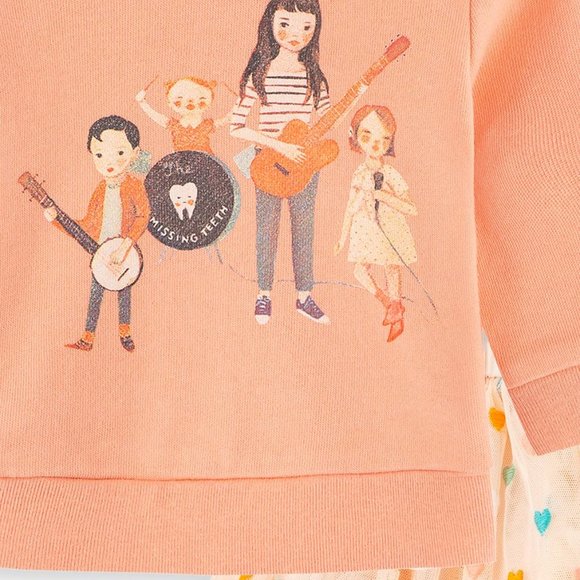 NEW PEEK Baby Peek x Dreamworld 2 Pcs Set Peach Band Sweatshirt Mesh Heart Skirt - Picture 2 of 6